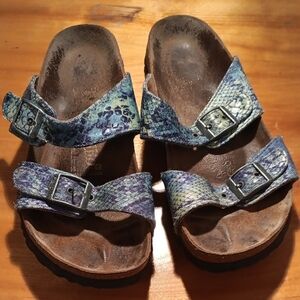 Papillio Blue and Green Patterned Sandals with Buckles By Birkenstock Size 37